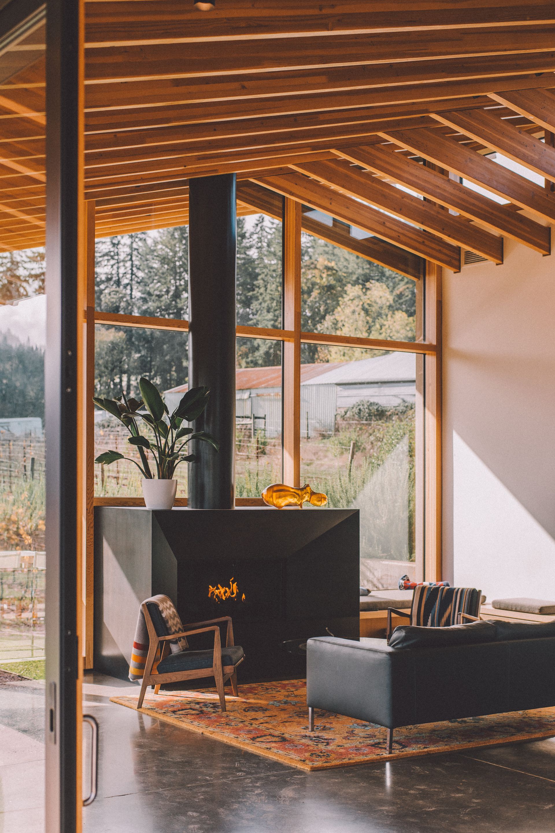 Modern living room with fireplace
